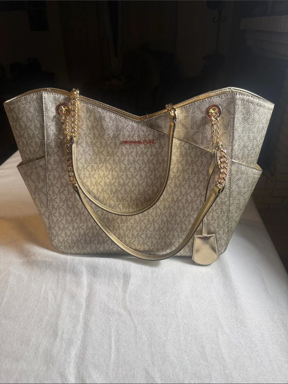 Michael Kors Metallic Gold MK Signature Shoulder Tote